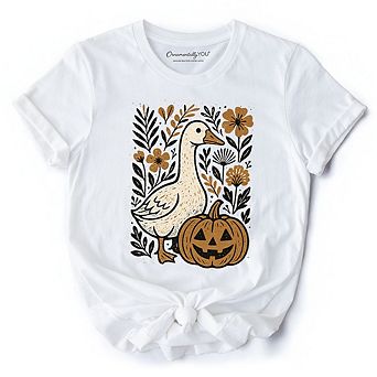 Boho Goose Halloween Pumpkin T-Shirt, Spooky Fall Floral Tee