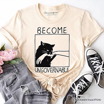 Become Ungovernable Black Cat T-Shirt, Bites Hand Humorous Meme Tee