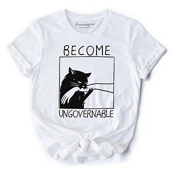 Become Ungovernable Black Cat T-Shirt, Bites Hand Humorous Meme Tee