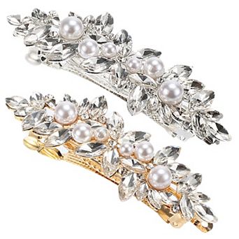2 pc Rhinestone Hair Clips, Flower Hair Barrettes Sparkle Prom Accessories, 3.35"x1.18"x0.98"