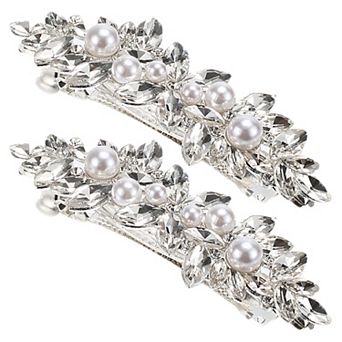 2 pc Rhinestone Hair Clips, Flower Hair Barrettes Sparkle Prom Accessories, 3.35"x1.18"x0.98"