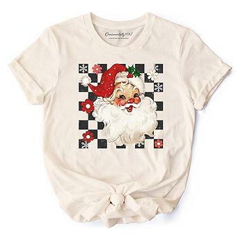 Checkered Santa Claus Vintage T-Shirt, Retro Merry Christmas Tee