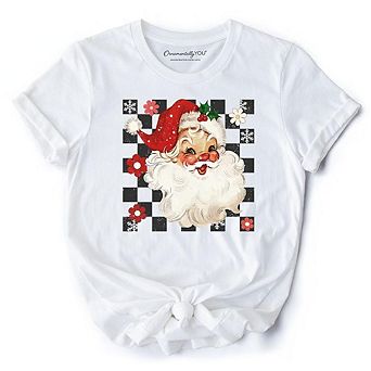 Checkered Santa Claus Vintage T-Shirt, Retro Merry Christmas Tee