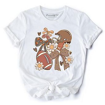 Football Mom Coquette Bow Daisy T-Shirt, Retro Fall Game Day Preppy Tee