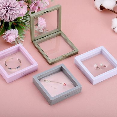 12Pcs 3D Floating Display Case, Floating Frame Display Holder Stand, Transparent Jewelry Storage Box