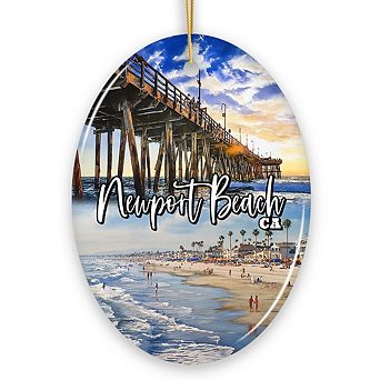 Newport Beach Christmas Ornament, California Coastal City Gift and Tree Decor (Oval)