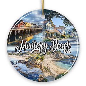 Monterey Beach Artistic Christmas Ornament, California Coastal Marine Life Decoration (Version 2)