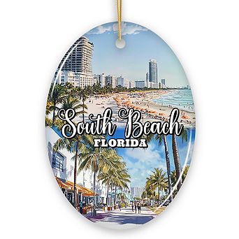 South Beach Artistic Culture Christmas Ornament, Florida Souvenir and Gift (Oval)