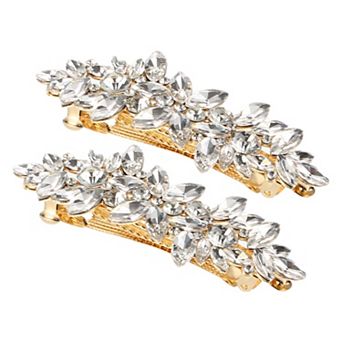 Rhinestone Hair Clips, Flower Hair Barrettes, Sparkle Accessories 3.39"x1.22"x0.75" 2 pc