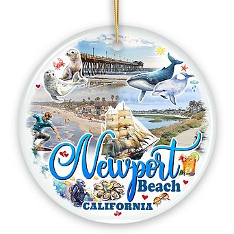 Newport Beach Christmas Ornament, California Coastal City Gift and Tree Decor (Circle)