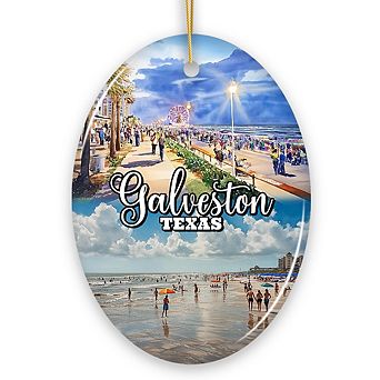 Galveston Cultural Ceramic Ornament, Texas Coastal Christmas Gift (Oval)