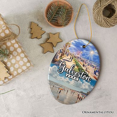 Galveston Cultural Ceramic Ornament, Texas Coastal Christmas Gift (Oval)