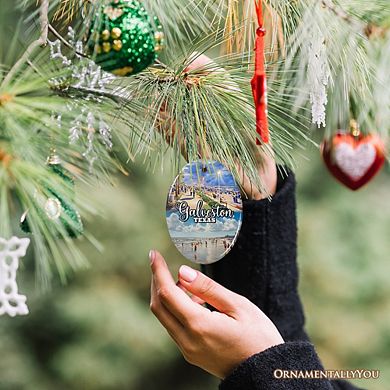 Galveston Cultural Ceramic Ornament, Texas Coastal Christmas Gift (Oval)