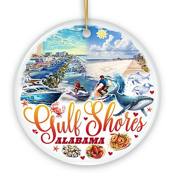 Gulf Shores Christmas Ornament, Alabama's Coastal Souvenir and Tree Decor (Circle)