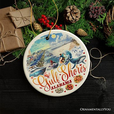 Gulf Shores Christmas Ornament, Alabama's Coastal Souvenir and Tree Decor (Circle)