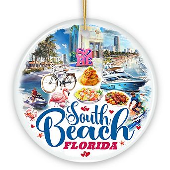 South Beach Artistic Culture Christmas Ornament, Florida Souvenir and Gift (Circle)