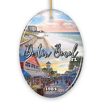 Destin Beach Florida Coastal Vacation Paradise Christmas Ornament, Emerald Coast Souvenir (Oval)