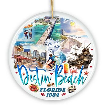Destin Beach Florida Coastal Vacation Paradise Christmas Ornament, Emerald Coast Souvenir (Circle)