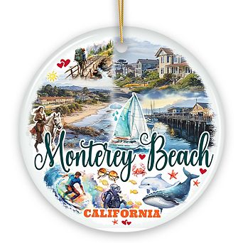 Monterey Beach Artistic Christmas Ornament, California Coastal Marine Life Decoration (Version 1)