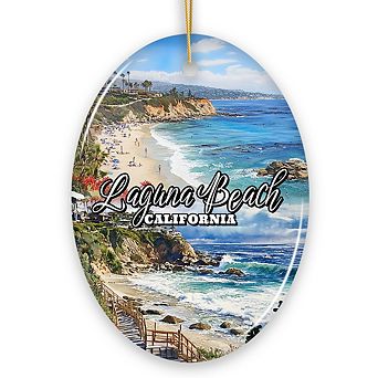 Laguna Beach Artistic Christmas Ornament, California Coastal Seaside Souvenir and Gift (Oval)