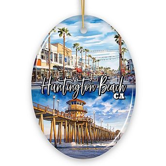 Huntington Beach Heritage Ornament, California Surf Culture Christmas Souvenir and Gift (Oval)