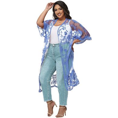 Women's Plus Size Lace Cardigan Floral Crochet Kimono