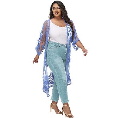 Women's Plus Size Lace Cardigan Floral Crochet Kimono