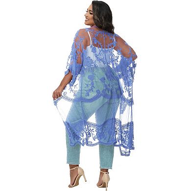 Women's Plus Size Lace Cardigan Floral Crochet Kimono