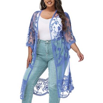 Women's Plus Size Lace Cardigan Floral Crochet Kimono