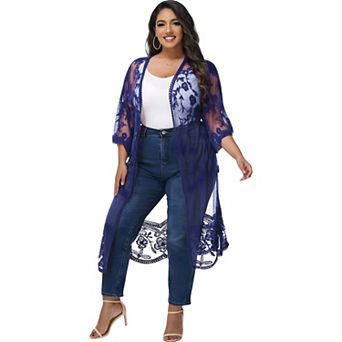 Women's Plus Size Lace Cardigan Floral Crochet Kimono