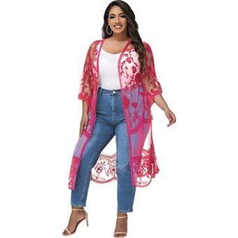 Women's Plus Size Lace Cardigan Floral Crochet Kimono