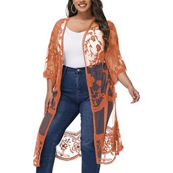 Women's Plus Size Lace Cardigan Floral Crochet Kimono