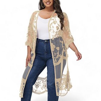 Women's Plus Size Lace Cardigan Floral Crochet Kimono
