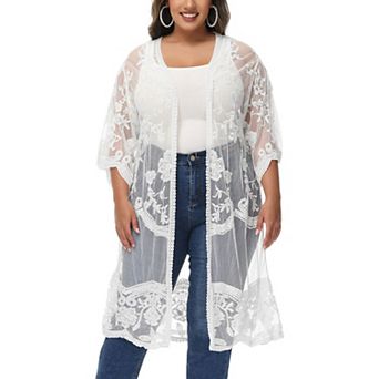 Women's Plus Size Lace Cardigan Floral Crochet Kimono