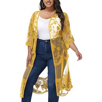 Women's Plus Size Lace Cardigan Floral Crochet Kimono