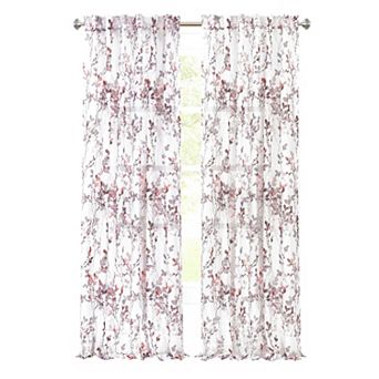 Kate Aurora 2 pc Shabby Chic Cherry Blossom Designed Airy Sheer Rod Pocket and Back Tab Panels