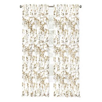 Kate Aurora 2 pc Shabby Chic Cherry Blossom Designed Airy Sheer Rod Pocket and Back Tab Panels