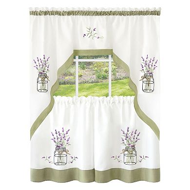 Kate Aurora Montauk Accents Lavender Floral Complete 3 Piece Kitchen Curtain Tier and Valance Set