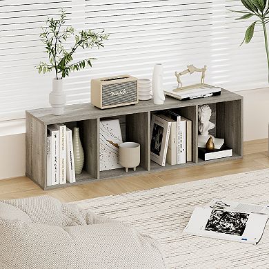 Furinno 9" x 12" x 42" Storage Shelf 4 Tier Cube Bookcase, Gray