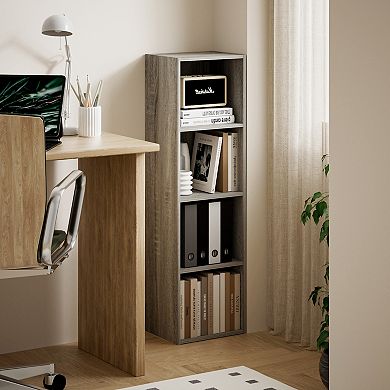 Furinno 9" x 12" x 42" Storage Shelf 4 Tier Cube Bookcase, Gray