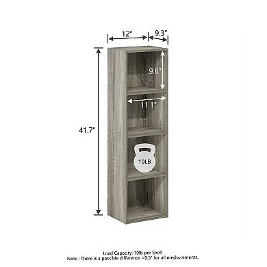 Furinno 9" x 12" x 42" Storage Shelf 4 Tier Cube Bookcase, Gray