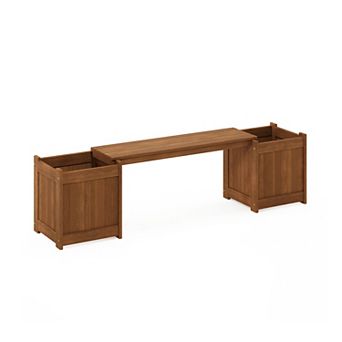 Furinno Outdoor Planter Stand Flower Box with Removable Bench, Meranti Hardwood with Teak-Oil Finish