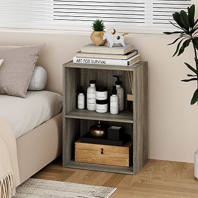 Furinno 9" x 16" x 21" Storage Shelf 2 Tier Cube Bookcase, Gray