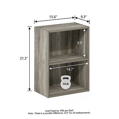Furinno 9" x 16" x 21" Storage Shelf 2 Tier Cube Bookcase, Gray