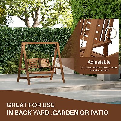 Furinno 2-Seater Outdoor Porch Swing with Chains, Meranti Hardwood