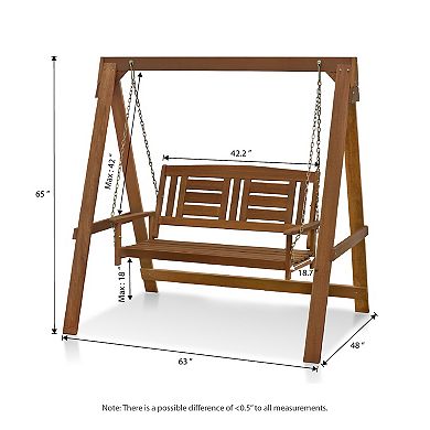 Furinno 2-Seater Outdoor Porch Swing with Chains, Meranti Hardwood, Teak-Oil Finished