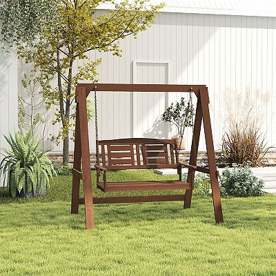 Furinno 2-Seater Outdoor Porch Swing with Chains, Meranti Hardwood