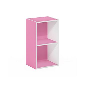 Furinno 9" x 12" x 21" Storage Shelf 2 tier Cube Bookcase, White & Pink