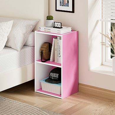Furinno 9" x 12" x 21" Storage Shelf 2 Tier Cube Bookcase, White & Pink