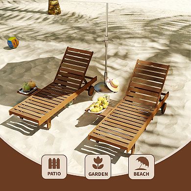 Furinno Patio Outdoor Sun Lounger with Pull-Out Tray, Solid Meranti Hardwood with Teak-Oil Finish